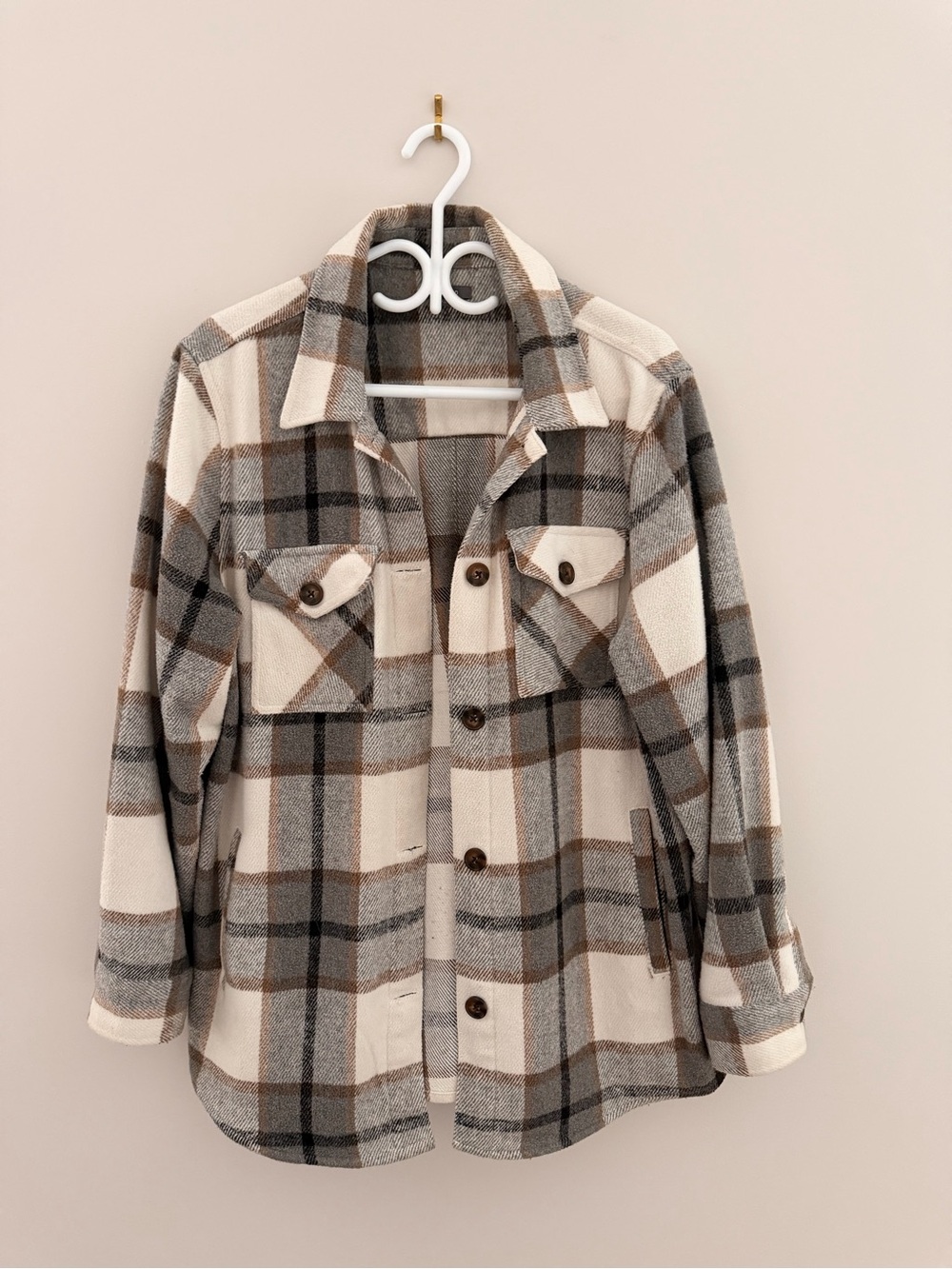 Eclipse Plaid “Shacket” in Cream, Gray & Brown